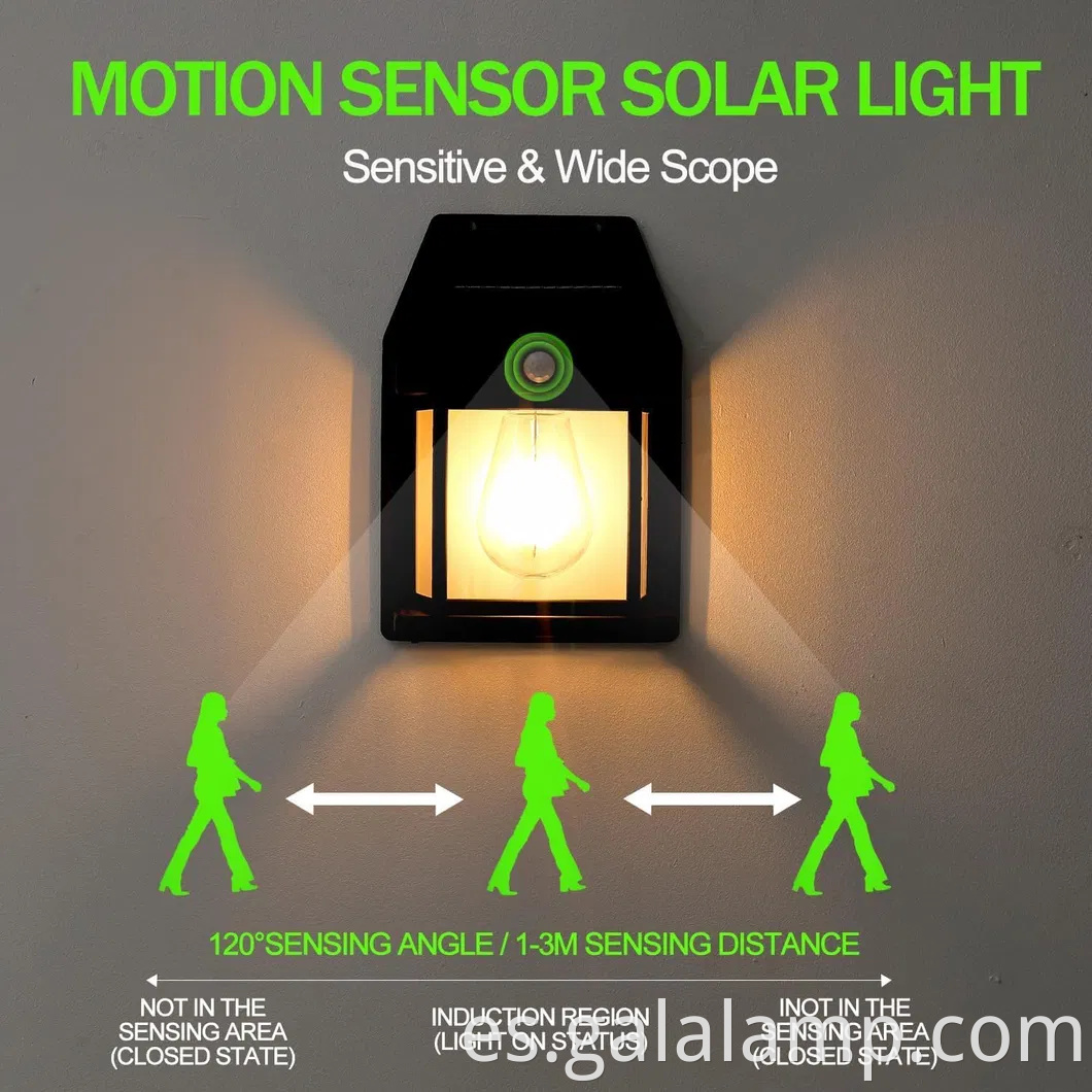 Sensor de movimiento solar luz de pared al aire libre con 3 modos
